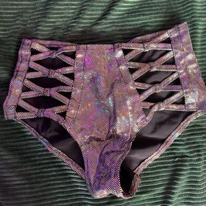 Holographic Gray Scrunchie High Waisted Cheeky Shorts